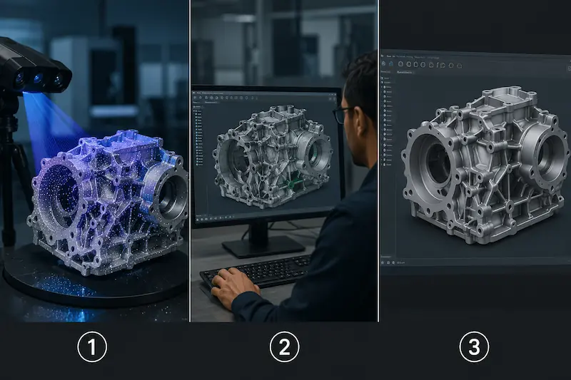 مراحل تبدیل قطعه شکسته تا فایل 3d